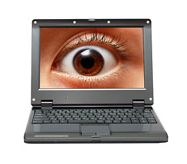Image showing small laptop with eye on screen
