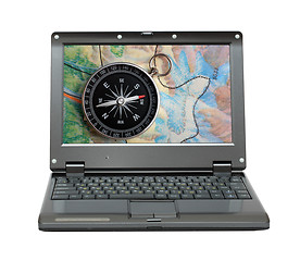 Image showing laptop with compass and map