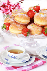 Image showing Berliner - doughnut filled with strawberry jam