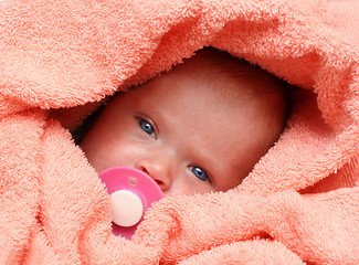 Image showing newborn baby with soother