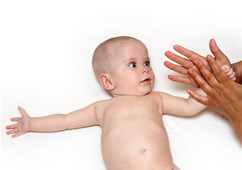 Image showing small baby hand massaging