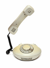 Image showing old retro phone with raise receiver