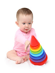 Image showing baby girl playing with pyramid