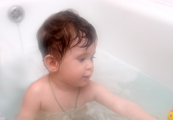 Image showing baby bath in misty bathroom