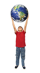 Image showing asian boy holding earth planet