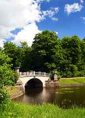 Image showing bridge across pond in pavlovsk park