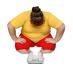 Image showing overweight women on scales