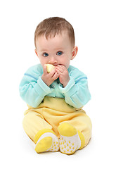 Image showing small baby biting apple