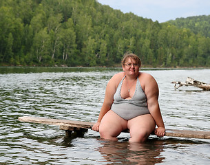 Image showing overweight woman sitting on stage