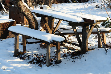 Image showing benches and table in winter garden