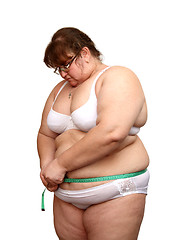 Image showing overweight woman measure her stomach