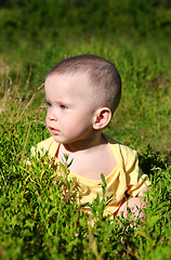 Image showing baby sitting in grass