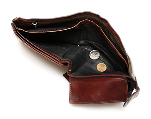 Image showing battered empty purse with two coins