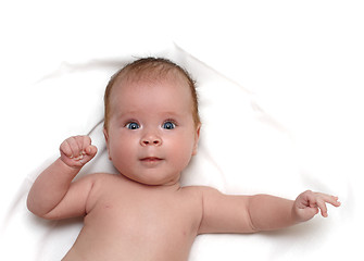 Image showing baby on white sheet