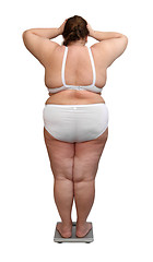 Image showing women with overweight from behind on scales
