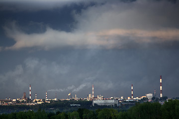 Image showing petrochemical factory chimneys