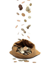 Image showing flying coins, falling in bag