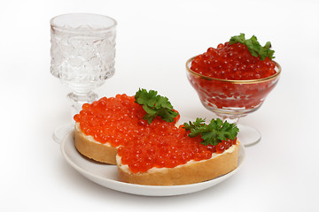 Image showing vodka and red caviar