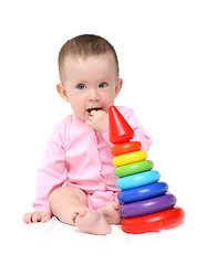 Image showing cute baby girl with pyramid