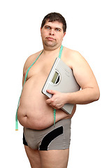 Image showing overweight man with scales