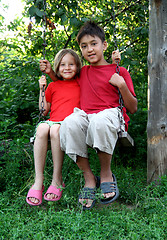 Image showing boy and girl on swing