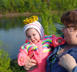 Image showing happy baby girl and mother