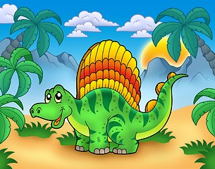 Image showing Small dinosaur in landscape