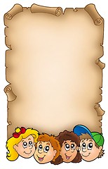 Image showing Parchment with various kids faces