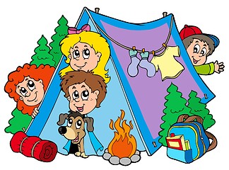 Image showing Group of camping kids