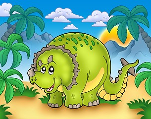 Image showing Cartoon triceratops in landscape