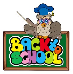 Image showing Back to school sign with owl lector