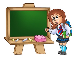 Image showing Cartoon girl with chalkboard