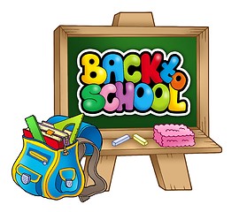 Image showing School bag and chalkboard