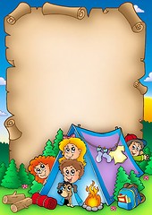 Image showing Scroll with group of camping kids