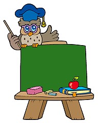 Image showing School chalkboard with owl teacher