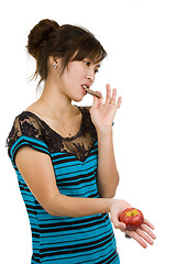 Image showing woman with chocolate and apple