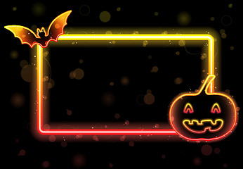 Image showing Halloween Lights Frame with Bat and Pumpkin