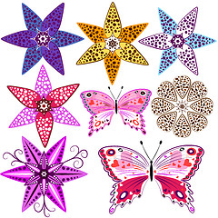 Image showing Set flowers and  butterflies 