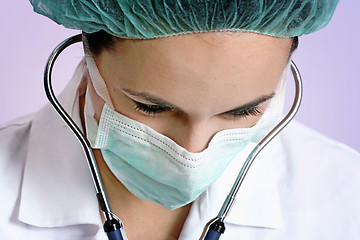 Image showing Portrait of a young doctor with stethoscope.