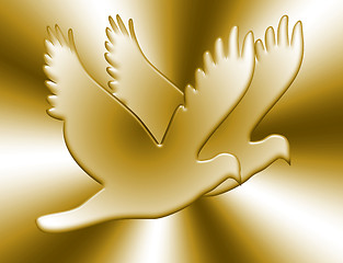 Image showing Love Doves In Gold