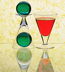 Image showing Wineglasses with green sheres