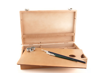 Image showing Wooden painter case with brushes