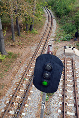 Image showing railroad and semaphore with green signal