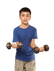 Image showing boy exercise with dumbbells