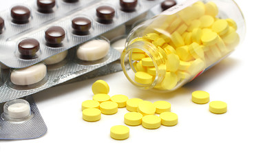 Image showing pills in bottle and blisters close-up