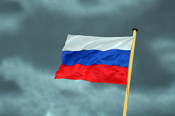 Image showing russian flag on storm-clouds background