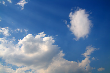 Image showing blue sky with clouds and sun rays