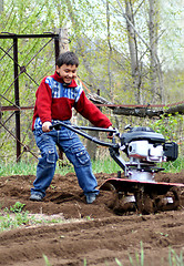 Image showing little boy with cultivator