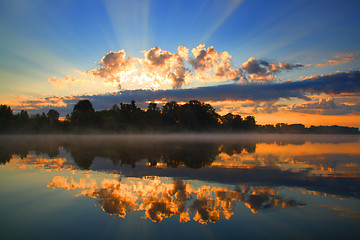 Image showing sunrise and reflection in river
