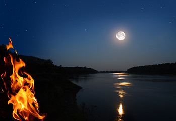 Image showing night landscape with bonfire